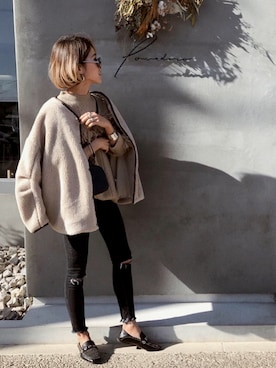 「stradivarius（ストラディバリウス）のアイテム（スリッポン）」を使った、12anna23さん（レディース・159cm）の冬コーディネート