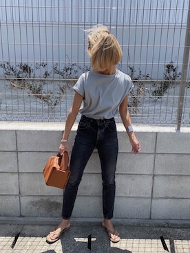 「classicalelf（クラシカルエルフ）のさらり滑らか。綿100％、シンプルフレンチシルケットトップス（Tシャツ/カットソー）」を使った、12anna23さん（レディース・159cm）の夏コーディネート