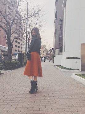「Ungrid（アングリッド）のアイテム（ライダースジャケット）」を使った、岩田麻央さん（レディース・164cm）の冬コーディネート