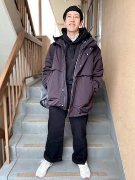 「アイテム（ダウンジャケット/コート、レッド系）」を使った、りょう(ちょっと間おやすみ中！！)さん（メンズ・170cm）の冬コーディネート