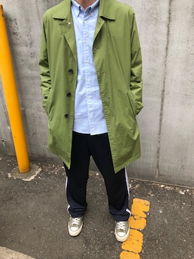 「ジャージーパンツ」｜「アイテム（ステンカラーコート）」を使った、beginさん（メンズ・175cm）の春コーディネート