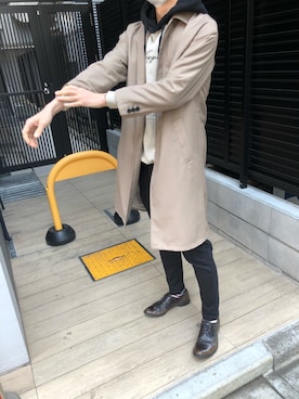 「DOOPZ（ドープス）のTRドロップショルダーステンカラーコート（ステンカラーコート）」を使った、beginさん（メンズ・175cm）の春コーディネート