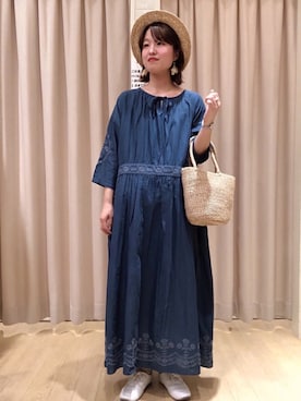 「青ワンピース」｜orinaさん（レディース・153cm）の夏コーディネート