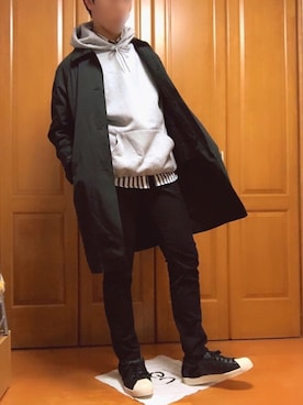 「zozoデニム」｜「アイテム（ステンカラーコート）」を使った、みやびさん（メンズ・177cm）の冬コーディネート
