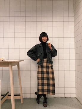 「日系极简」｜「アイテム（ブーツ）」を使った、桃子心里没有虫さん（レディース・172cm）の秋コーディネート