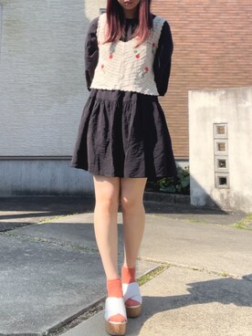 H M クレープワンピース ブラックを使ったレディース人気ファッションコーディネート Wear