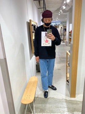 「XLARGE（エクストララージ）のアイテム（Tシャツ/カットソー、ブラック系）」を使った、井原翔さん（メンズ・187cm）の冬コーディネート