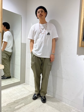 「XLARGE（エクストララージ）のアイテム（Tシャツ/カットソー、ホワイト系）」を使った、井原翔さん（メンズ・187cm）の春コーディネート