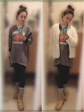 「Champion（チャンピオン）のアイテム（その他アウター）」を使った、MAYUCHIさん（レディース・156cm）の冬コーディネート