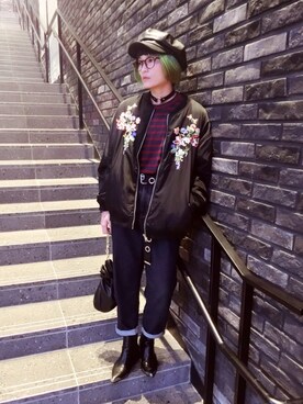 「EVRIS（エヴリス）のアイテム（MA-1）」を使った、AGさん（レディース・160cm）の冬コーディネート