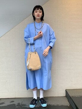 Ships シップス の Ships Primary Navy Label コットンオックスシャツワンピース ワンピース Wear