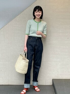 オレンジ系のアイテムを使った ボーダーニット のレディース人気ファッションコーディネート Wear