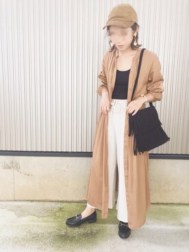 「秋のカフェオレコーデ」｜「アイテム（シャツワンピース）」を使った、ちなりさん（レディース・155cm）の秋コーディネート