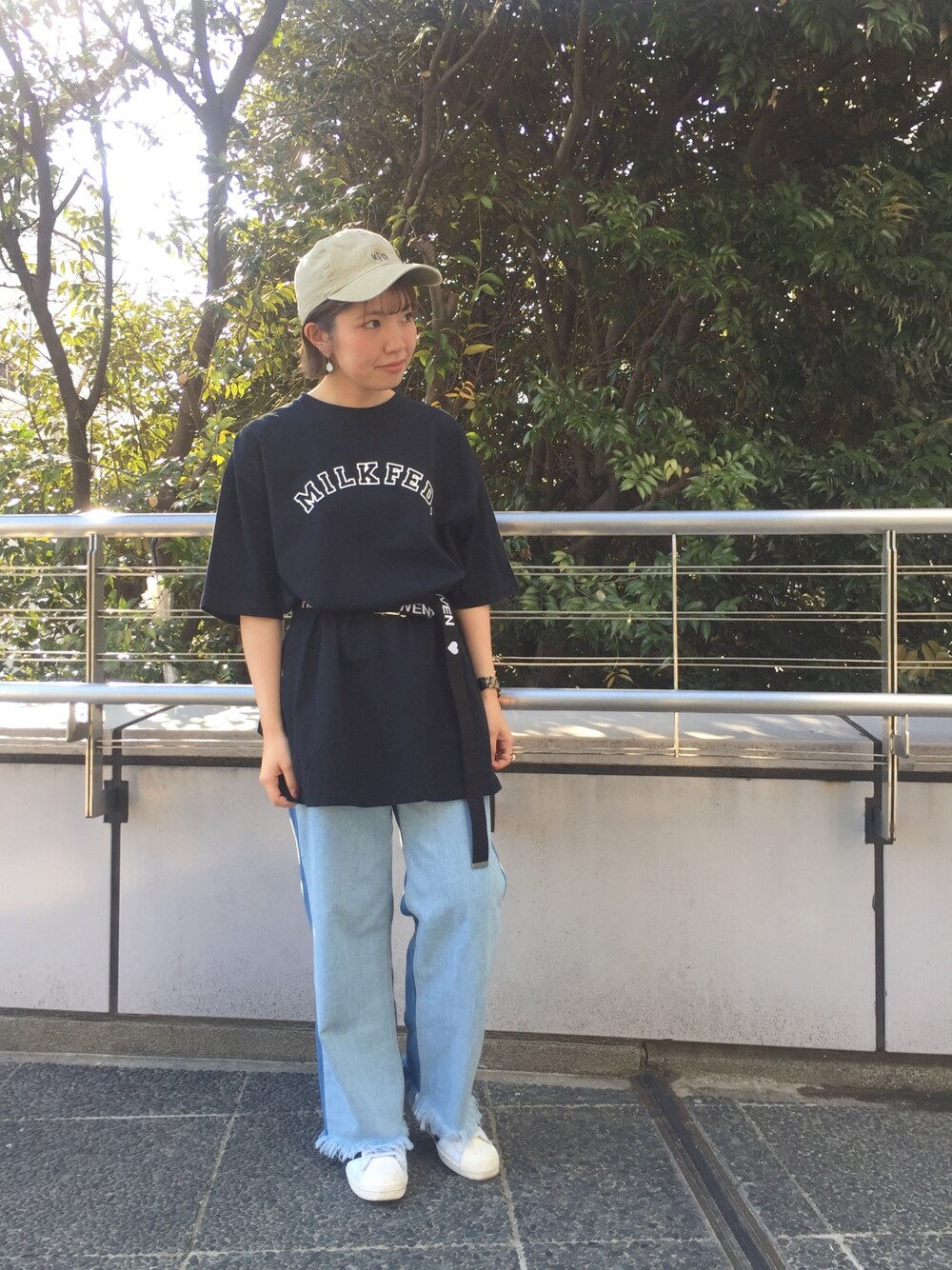 杉本  奈々子さんの「LOGO STONE WASHED CAP（MILKFED.）」を使ったコーディネート