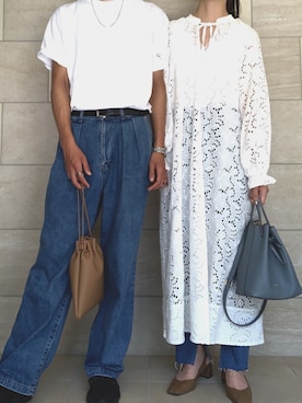 「H&M（エイチ・アンド・エム）のアイテム（ワンピース/ドレス、ホワイト系）」を使った、conさん（レディース・171cm）の夏コーディネート