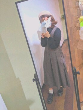 「KBF（ケイビーエフ）のBIGプリーツジャンパースカート（ジャンパースカート、その他）」を使った、のさん（レディース・152cm）の春コーディネート