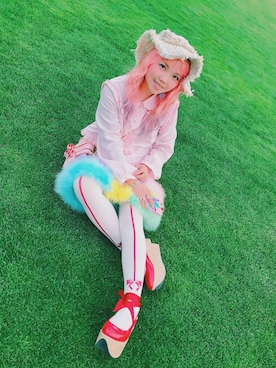 「原宿」｜「アイテム（ニットキャップ/ビーニー）」を使った、LalaisMi Waiさん（レディース・154cm）の春コーディネート