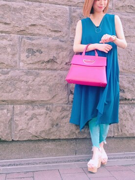 「MOUSSY（マウジー）のfringe cropped Skinny（デニムパンツ、ブルー系）」を使った、くぴさん（レディース・152cm）の夏コーディネート