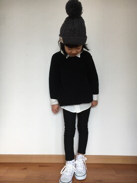 「OLD NAVY（オールドネイビー）のアイテム（ニット/セーター、ブラック系）」を使った、⭐️YU⭐️さん（キッズ・131cm）の冬コーディネート