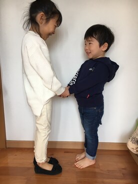 「BREEZE（ブリーズ）のアイテム（パーカー、ブルー系）」を使った、⭐️YU⭐️さん（キッズ・131cm）の冬コーディネート
