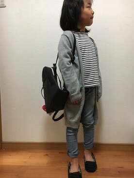 「GLOBAL WORK（グローバルワーク）のアイテム（カーディガン/ボレロ、グレー系）」を使った、⭐️YU⭐️さん（キッズ・131cm）の冬コーディネート