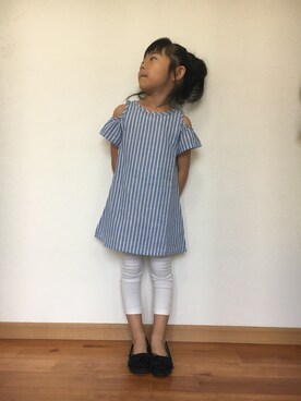 「no brand（ノーブランド）のアイテム（シャツ/ブラウス、ブルー系）」を使った、⭐️YU⭐️さん（キッズ・131cm）の春コーディネート