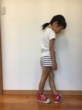 「GLOBAL WORK（グローバルワーク）のアイテム（Tシャツ/カットソー、ホワイト系）」を使った、⭐️YU⭐️さん（キッズ・131cm）の春コーディネート