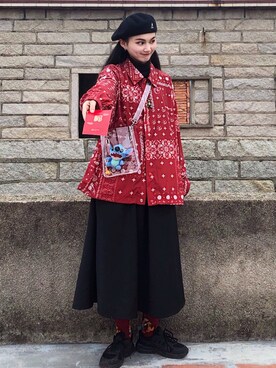 「日系极简」｜「アイテム（ハンチング/ベレー帽）」を使った、邋遢小叽さん（レディース・160cm）の冬コーディネート