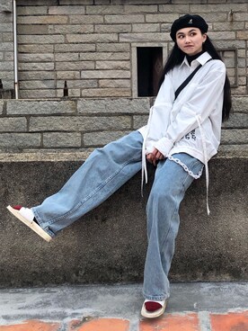 「日系极简」｜「アイテム（ハンチング/ベレー帽）」を使った、邋遢小叽さん（レディース・160cm）の冬コーディネート