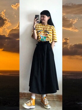 「盐系风格」｜「アイテム（スカート）」を使った、邋遢小叽さん（レディース・160cm）の春コーディネート
