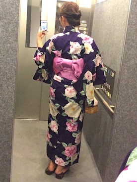 「ネイビー×ピンク」｜「アイテム（浴衣）」を使った、ellieさん（レディース・166cm）の夏コーディネート