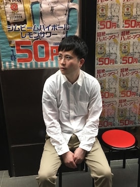 「BACK NUMBER（バックナンバー）のアイテム（チノパンツ）」を使った、宮市 浩人さん（メンズ・167cm）の冬コーディネート