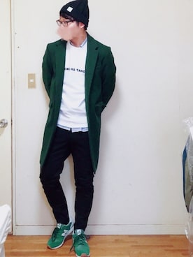 「NIRAME.CO（ニラメッコ）のアイテム（ニットキャップ/ビーニー）」を使った、PONさん（メンズ・178cm）の冬コーディネート
