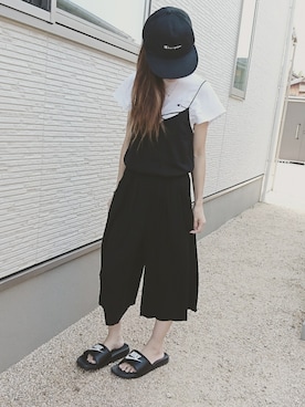 「ボーイッシュ」｜「アイテム（つなぎ/オールインワン）」を使った、ちーちゃんさん（レディース・153cm）の夏コーディネート