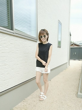 「アイテム（タンクトップ、ブルー系）」を使った、ちーちゃんさん（レディース・153cm）の夏コーディネート