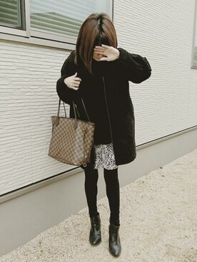 「ボアフリース」｜「アイテム（ムートンコート）」を使った、ちーちゃんさん（レディース・153cm）の冬コーディネート