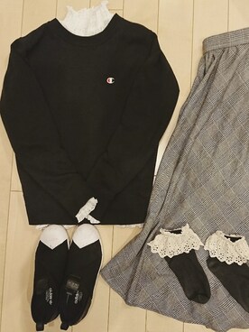 「襟付きトップス」｜「アイテム（スリッポン）」を使った、ちーちゃんさん（レディース・153cm）の冬コーディネート