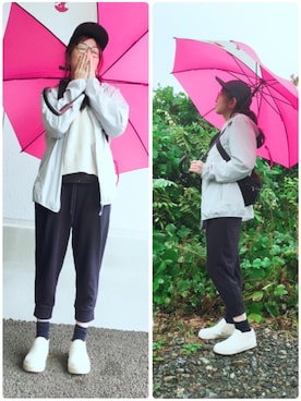 「アイテム（レインシューズ、ホワイト系）」を使った、keroyonさん（レディース・157cm）の秋コーディネート