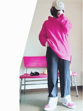 「UNIQLO（ユニクロ）のハイライズワイドストレートジーンズ（デニムパンツ）」を使った、keroyonさん（レディース・157cm）の冬コーディネート