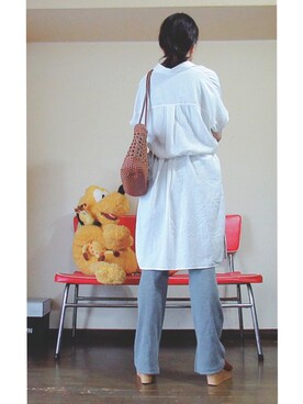 「UNIQLO（ユニクロ）のリネンブレンドロングシャツ（半袖）（シャツ/ブラウス）」を使った、keroyonさん（レディース・157cm）の夏コーディネート