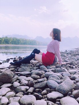 「琳酱のアイテム（Tシャツ/カットソー、ホワイト系）」を使った、Miaa酱さん（レディース・147cm）の冬コーディネート