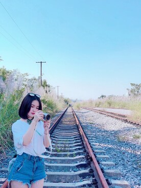 「拉夏贝尔のアイテム（シャツ/ブラウス、ホワイト系）」を使った、Miaa酱さん（レディース・147cm）の冬コーディネート