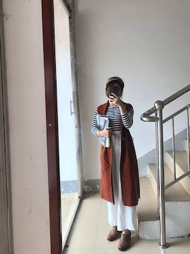 「实体小店のアイテム（ピーコート、ブラウン系）」を使った、Miaa酱さん（レディース・147cm）の冬コーディネート