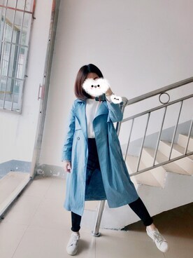 「琳酱のアイテム（トレンチコート、ブルー系）」を使った、Miaa酱さん（レディース・147cm）の冬コーディネート