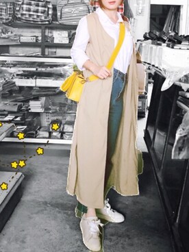 「实体小店のアイテム（その他アウター、ベージュ系）」を使った、Miaa酱さん（レディース・147cm）の冬コーディネート