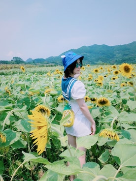 「🍑のアイテム（ワンピース、ブルー系）」を使った、Miaa酱さん（レディース・147cm）の冬コーディネート