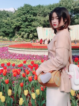 「琳酱のアイテム（ニット/セーター、ベージュ系）」を使った、Miaa酱さん（レディース・147cm）の冬コーディネート