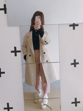 「👵🏻のアイテム（その他パンツ、ピンク系）」を使った、Miaa酱さん（レディース・147cm）の冬コーディネート