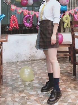 「🍑のアイテム（スカート、ブラウン系）」を使った、Miaa酱さん（レディース・147cm）の春コーディネート