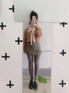 「🍑のアイテム（スカート、ブラウン系）」を使った、Miaa酱さん（レディース・147cm）の春コーディネート